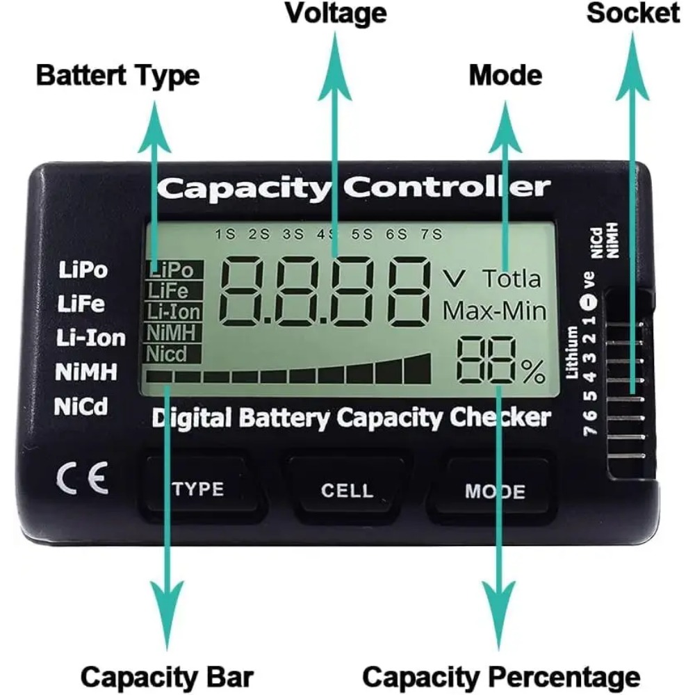 Pemeriksa Kapasitas Baterai Ge - Drone Battery Voltage Checker ulasan dan harga